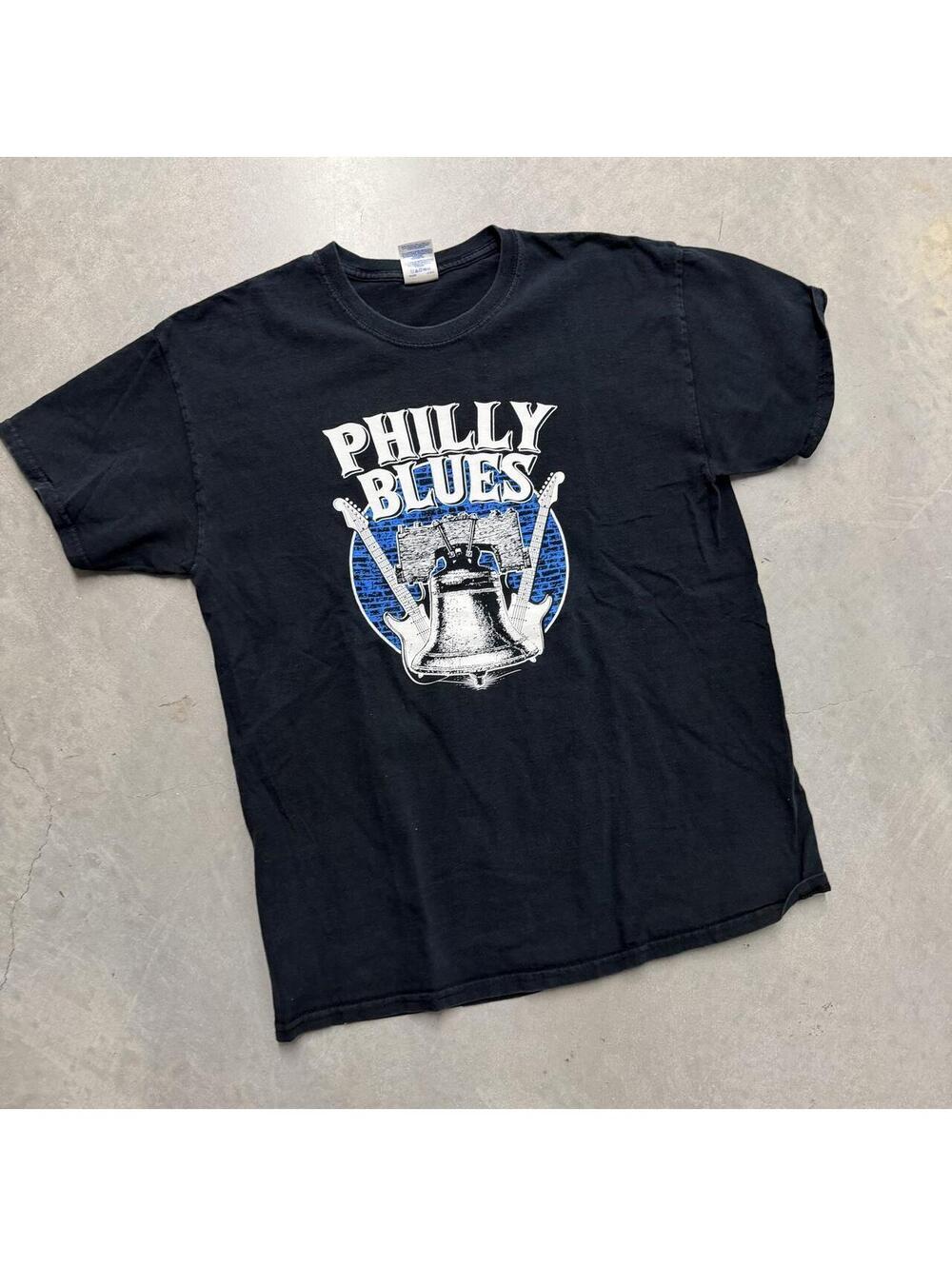 2000s Philly Blues Double Sided Graphic T Shirt Liberty Bell Black Mens Large